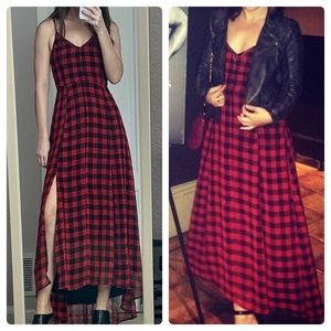 Line & Dot red check maxi dress sz XS